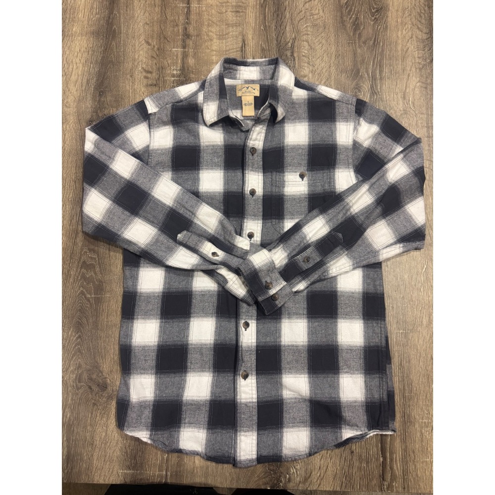 Blue Mountain Mens Small Navy White Buffalo Plaid Flannel Shirt FMW21-1077 GYWT